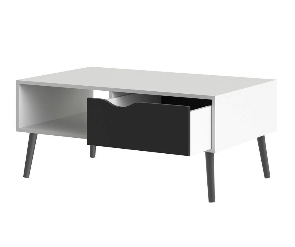 FTG Oslo White and Black Matt 1 Drawer 1 Shelf Coffee Table