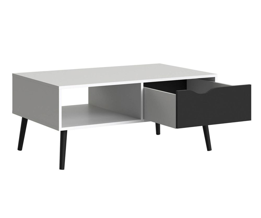 FTG Oslo White and Black Matt 1 Drawer 1 Shelf Coffee Table