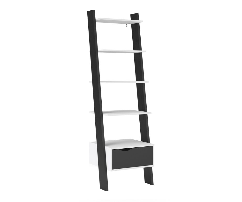FTG Oslo White and Black Matt 1 Drawer Leaning Bookcase