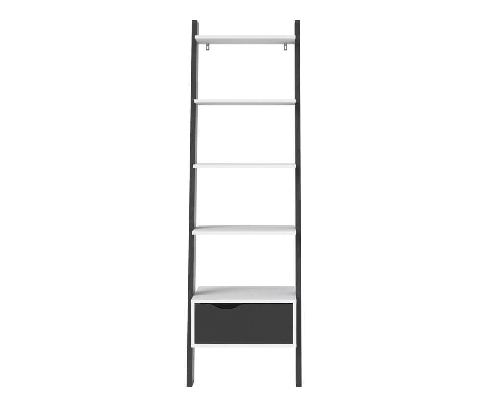 FTG Oslo White and Black Matt 1 Drawer Leaning Bookcase
