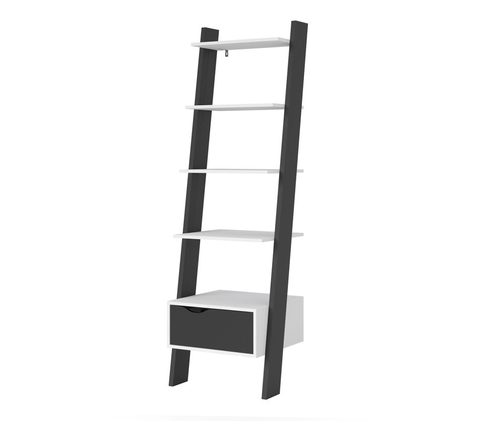 FTG Oslo White and Black Matt 1 Drawer Leaning Bookcase