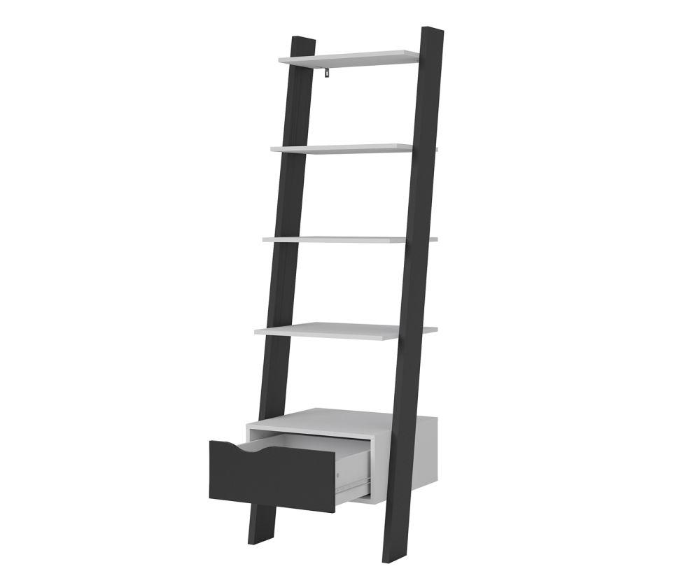 FTG Oslo White and Black Matt 1 Drawer Leaning Bookcase