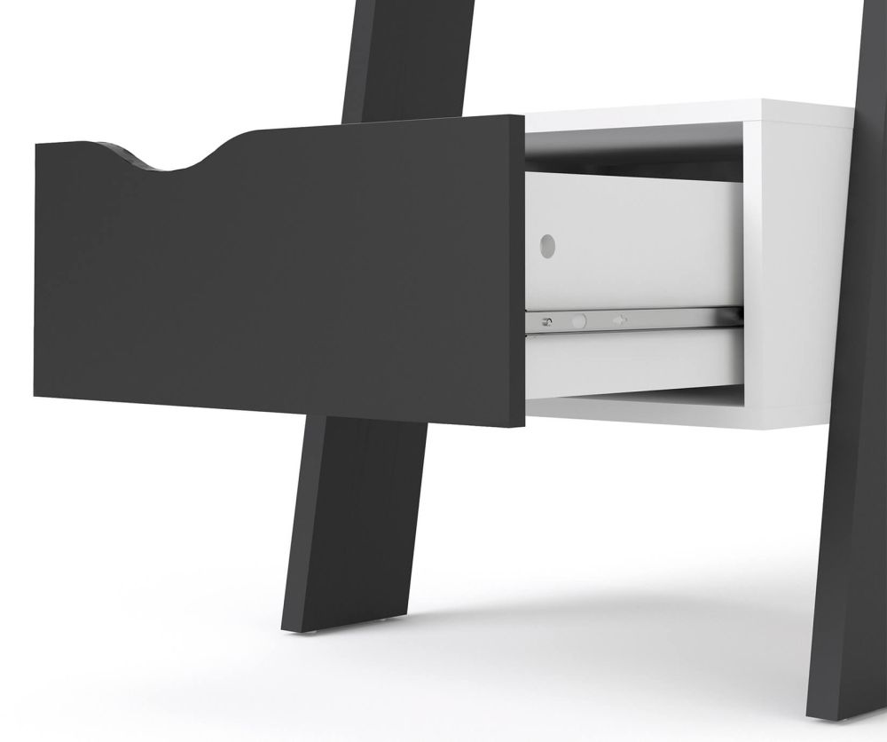 FTG Oslo White and Black Matt 1 Drawer Leaning Bookcase