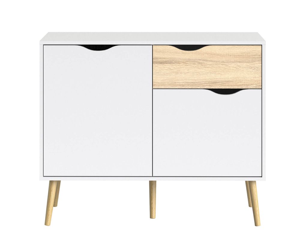 FTG Oslo White and Oak Small 1 Drawer 2 Door Sideboard