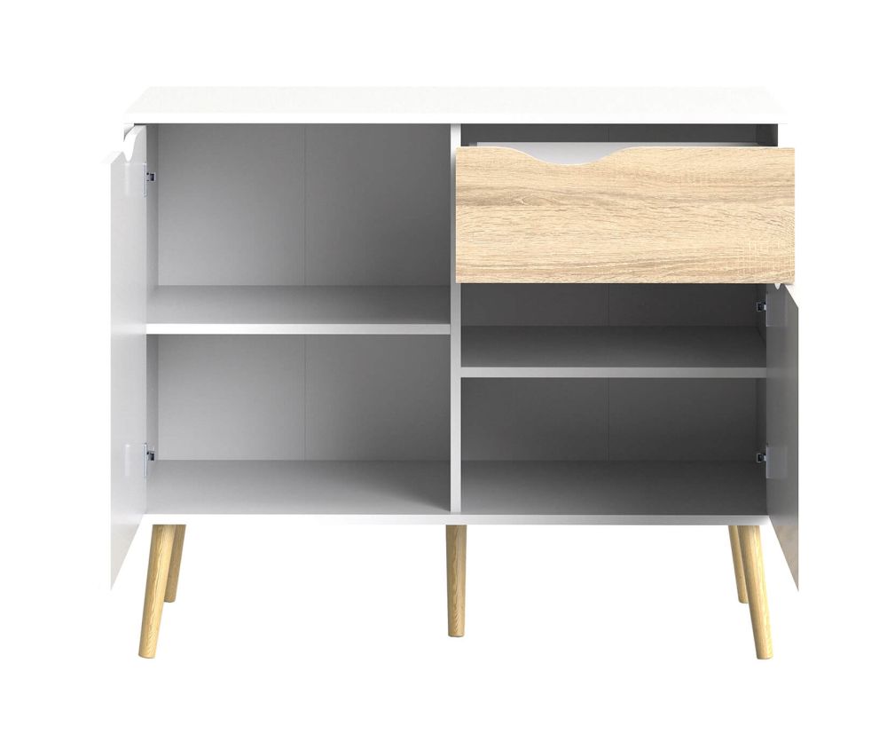 FTG Oslo White and Oak Small 1 Drawer 2 Door Sideboard