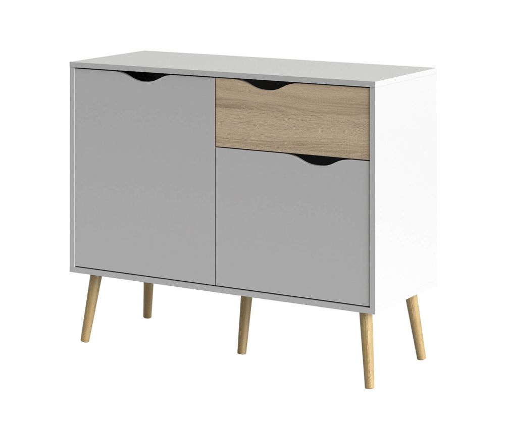 FTG Oslo White and Oak Small 1 Drawer 2 Door Sideboard