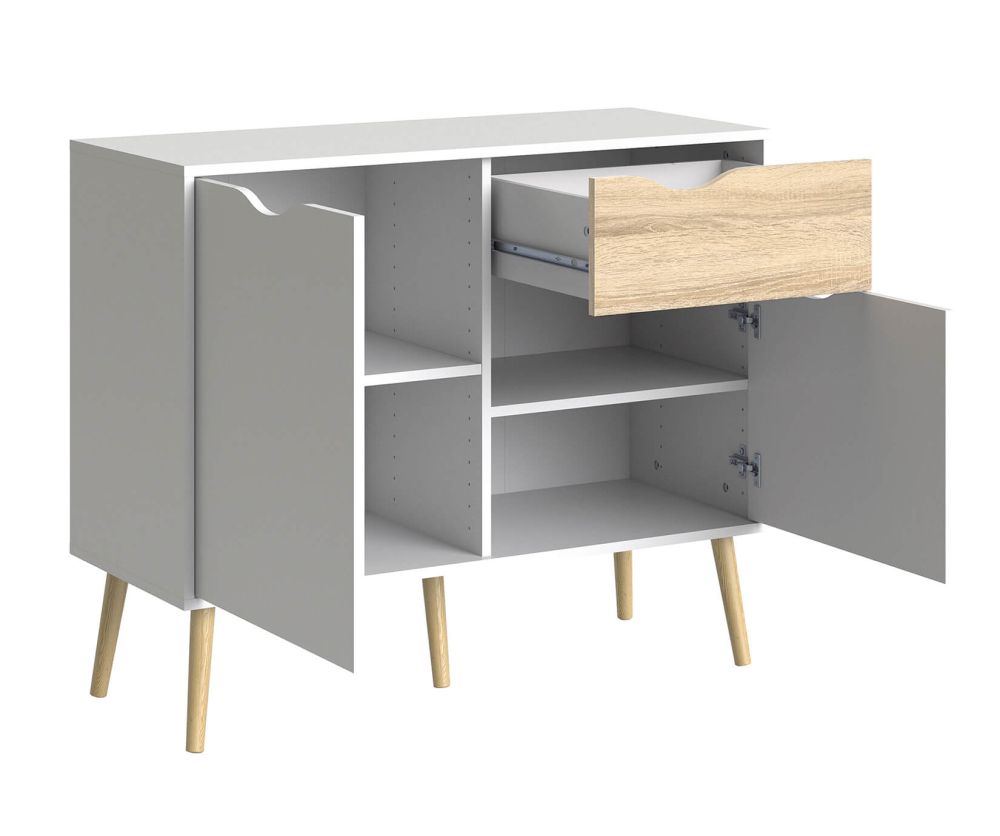 FTG Oslo White and Oak Small 1 Drawer 2 Door Sideboard
