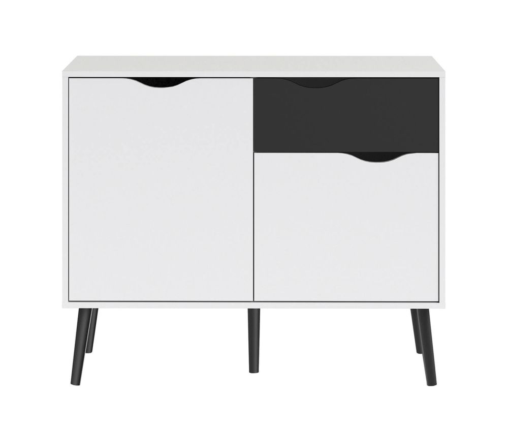FTG Oslo White and Black Matt Small 1 Drawer 2 Door Sideboard