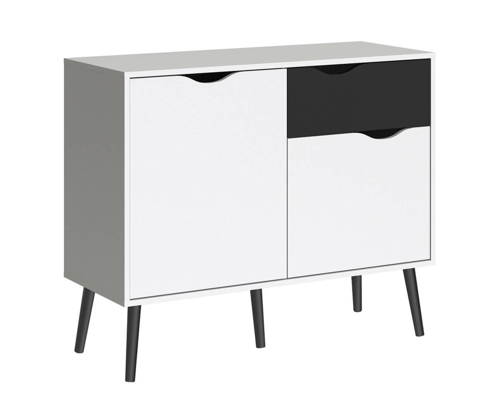 FTG Oslo White and Black Matt Small 1 Drawer 2 Door Sideboard