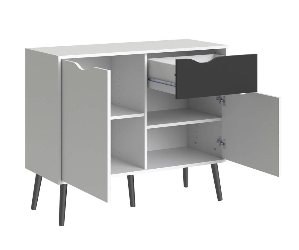 FTG Oslo White and Black Matt Small 1 Drawer 2 Door Sideboard