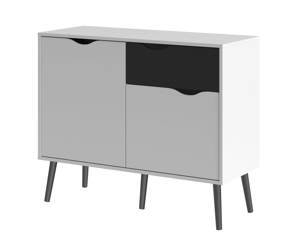 FTG Oslo White and Black Matt Small 1 Drawer 2 Door Sideboard