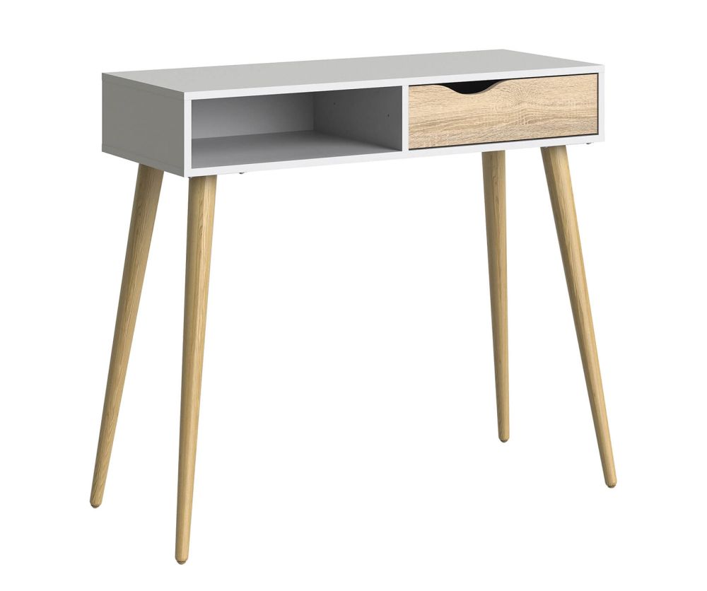 FTG Oslo White and Oak 1 Drawer 1 Shelf Console Table