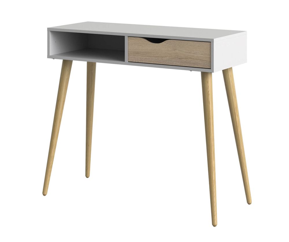 FTG Oslo White and Oak 1 Drawer 1 Shelf Console Table