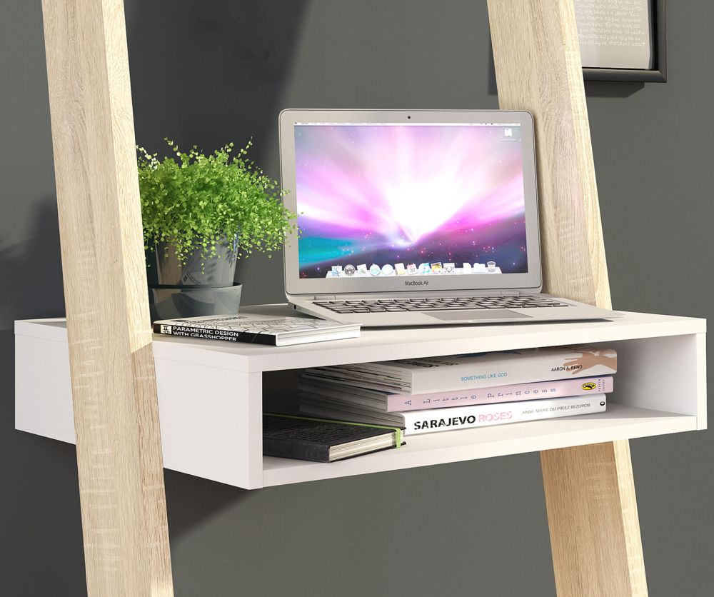 FTG Oslo White and Oak Leaning Desk