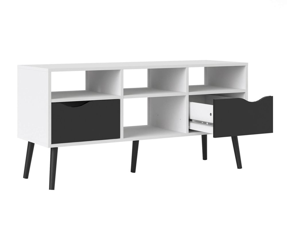 FTG Oslo White and Black Matt Wide 2 Drawer 4 Shelves TV Unit