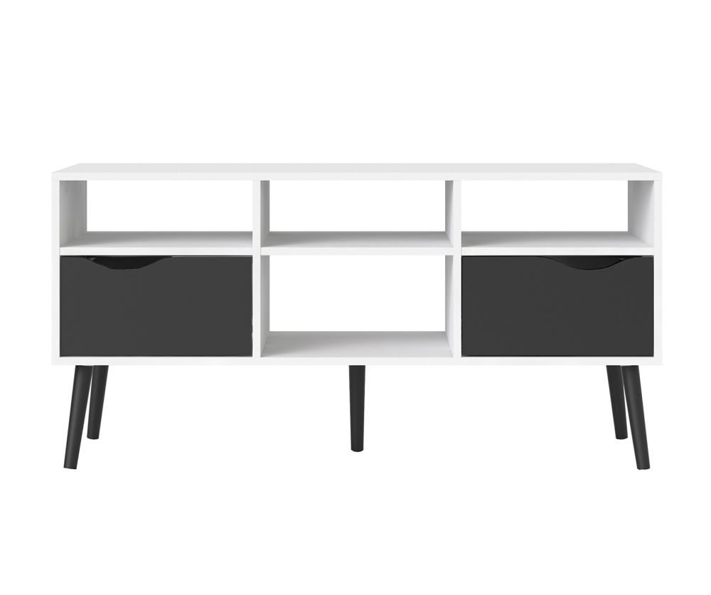 FTG Oslo White and Black Matt Wide 2 Drawer 4 Shelves TV Unit