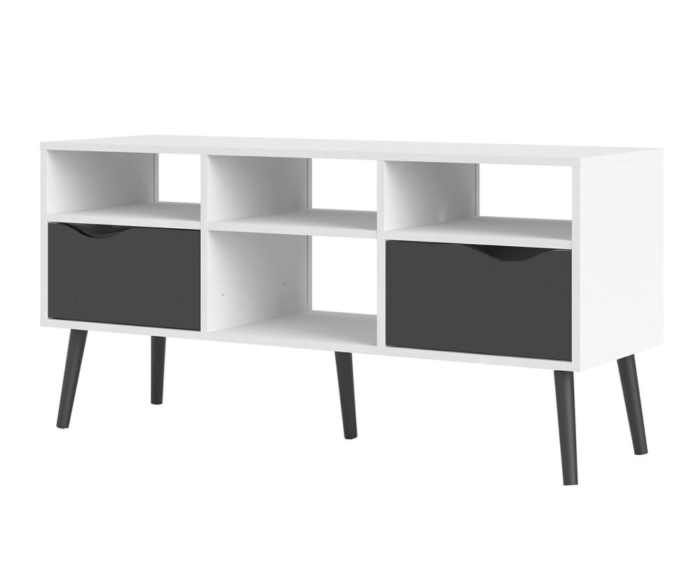 FTG Oslo White and Black Matt Wide 2 Drawer 4 Shelves TV Unit