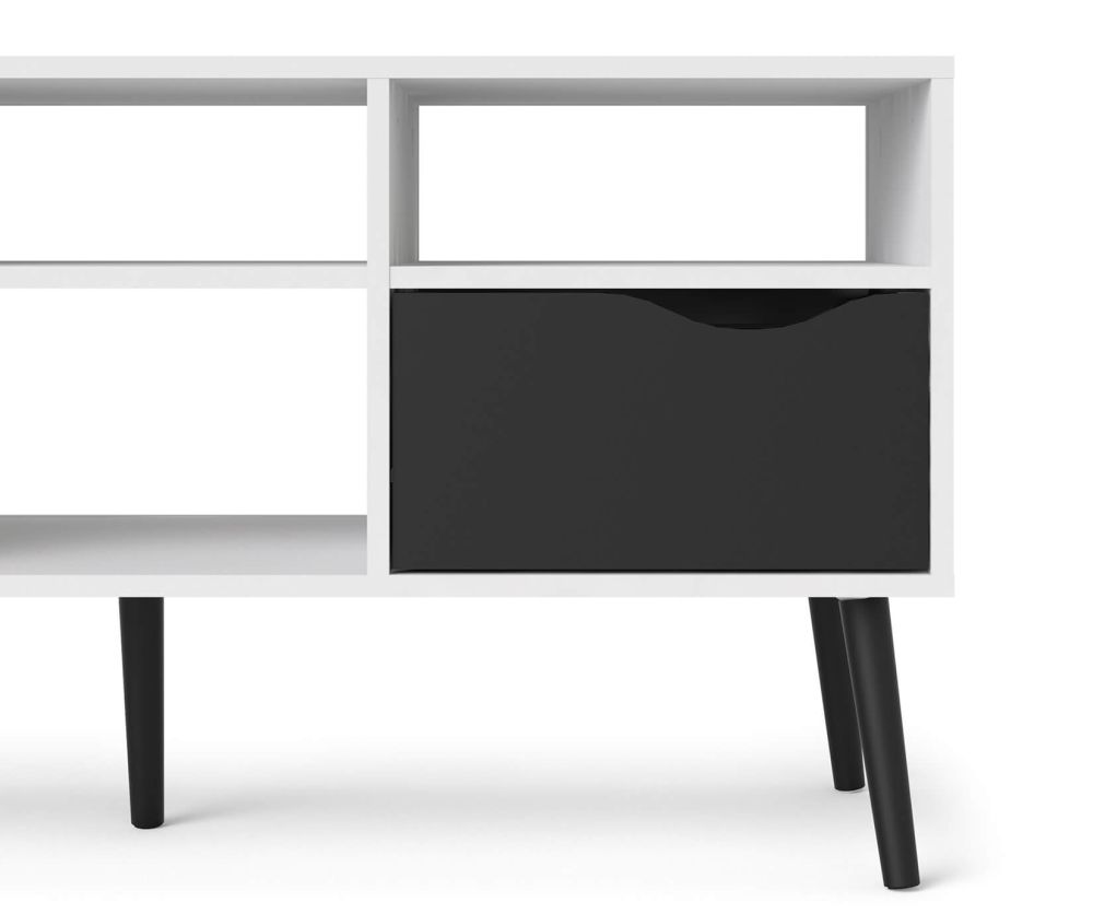 FTG Oslo White and Black Matt Wide 2 Drawer 4 Shelves TV Unit