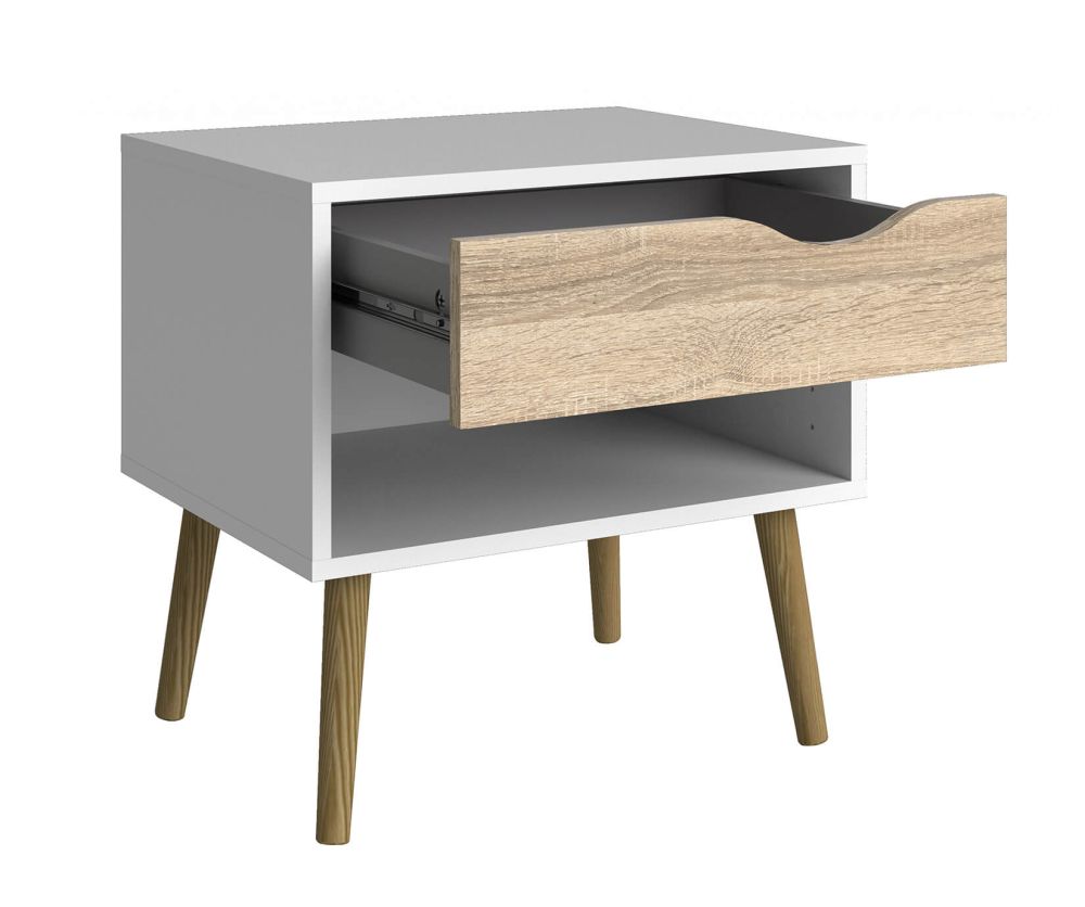 FTG Oslo White and Oak 1 Drawer Bedside Table