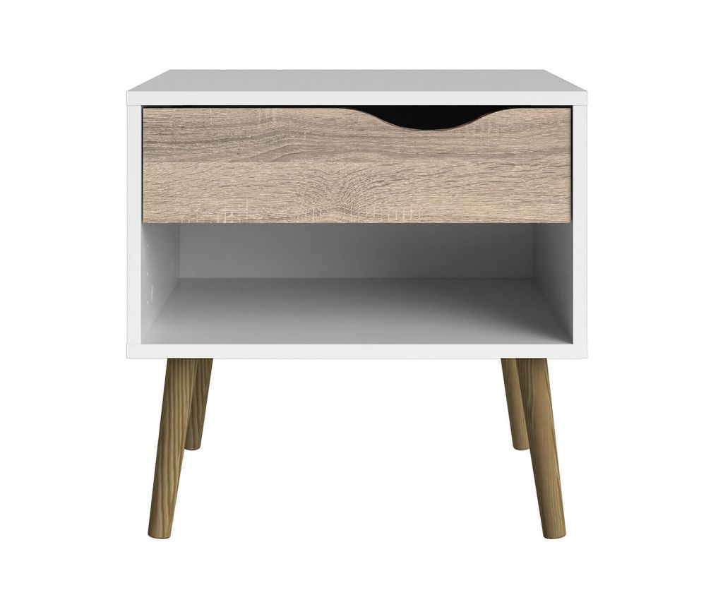 FTG Oslo White and Oak 1 Drawer Bedside Table
