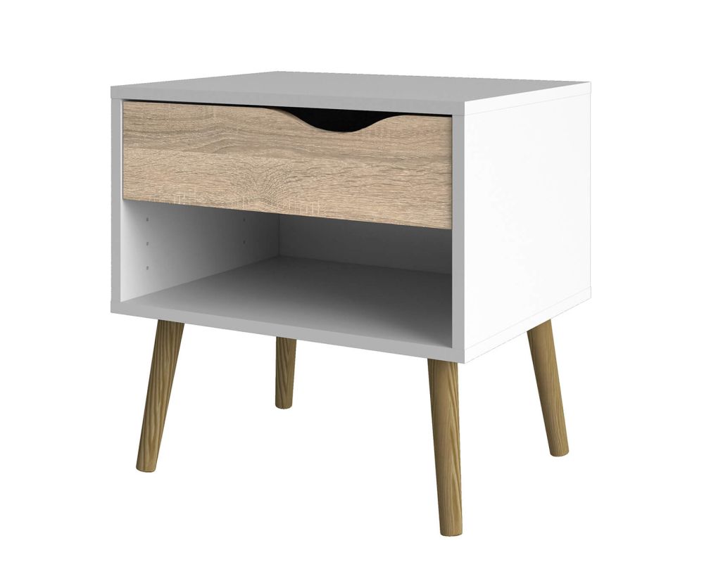 FTG Oslo White and Oak 1 Drawer Bedside Table