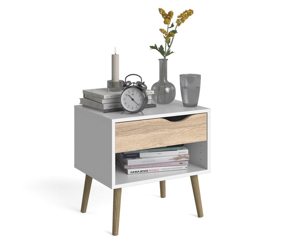 FTG Oslo White and Oak 1 Drawer Bedside Table