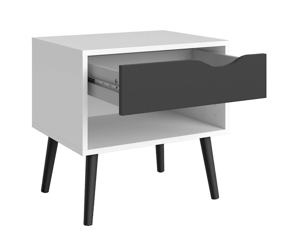 FTG Oslo White and Black Matt 1 Drawer Bedside Table