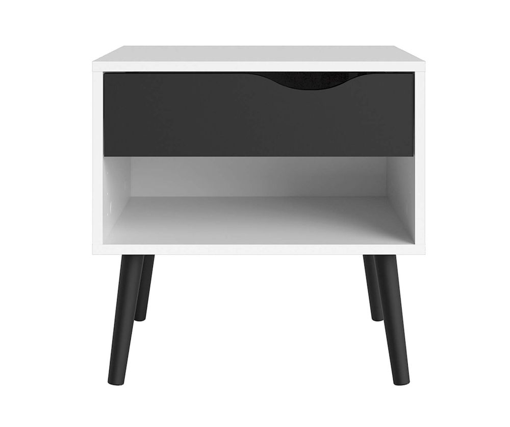 FTG Oslo White and Black Matt 1 Drawer Bedside Table