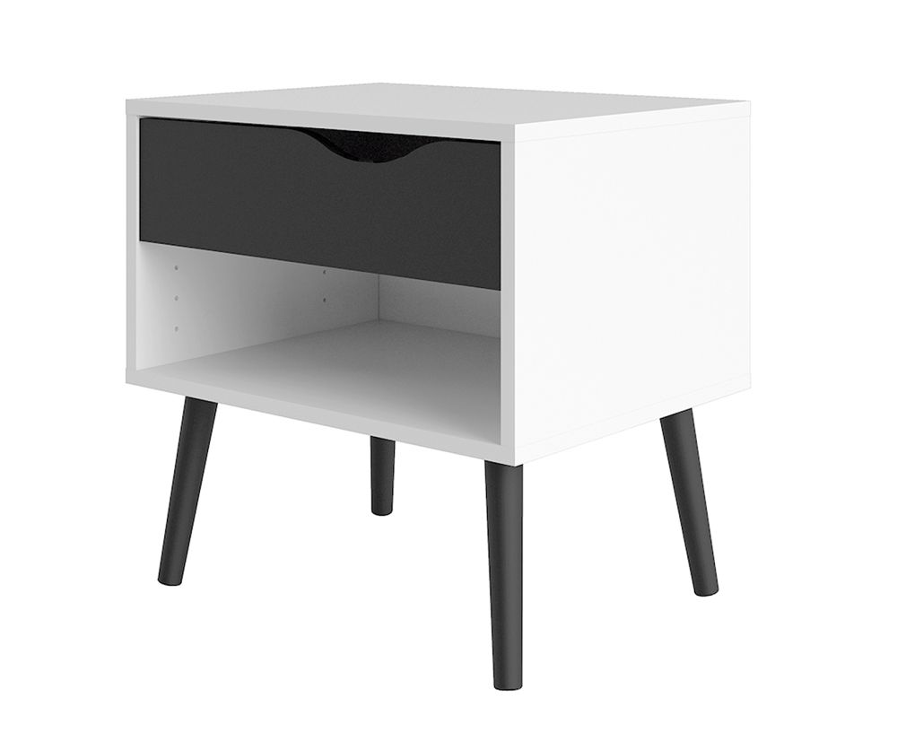 FTG Oslo White and Black Matt 1 Drawer Bedside Table