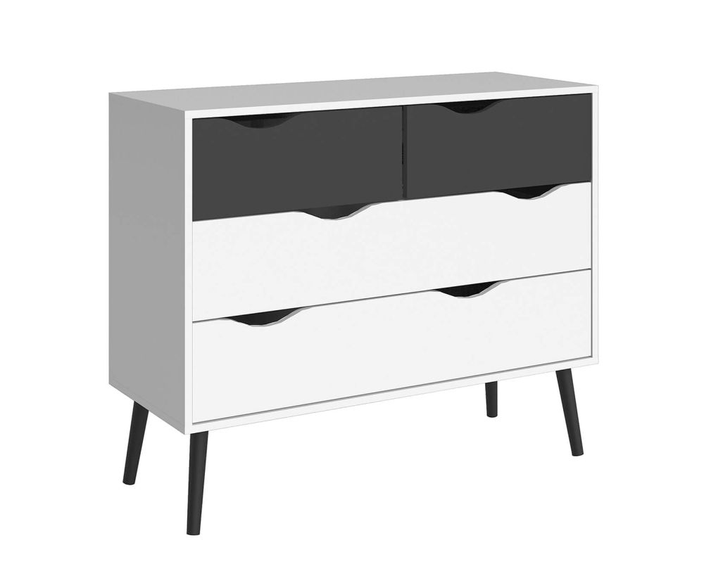 FTG Oslo White and Black Matt (2+2) 4 Drawer Chest