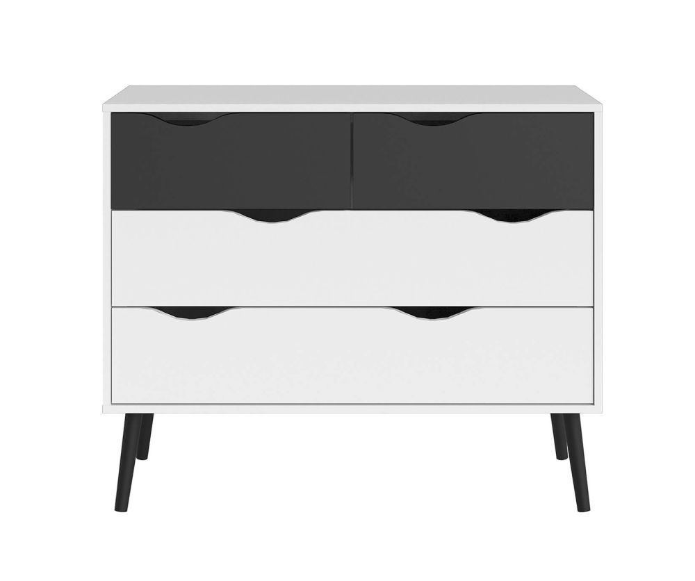 FTG Oslo White and Black Matt (2+2) 4 Drawer Chest