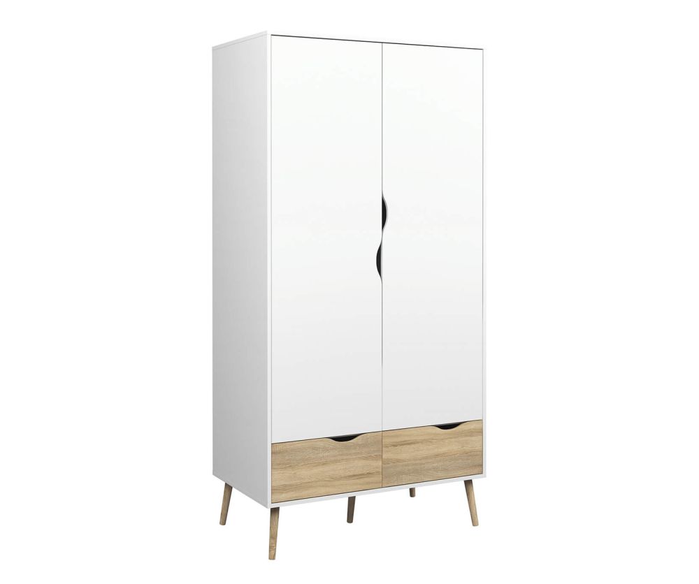 FTG Oslo White and Oak 2 Door 2 Drawer Wardrobe