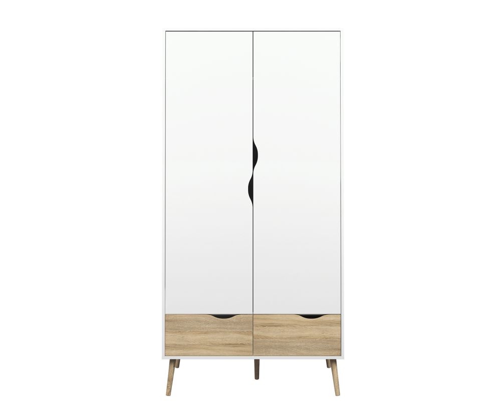 FTG Oslo White and Oak 2 Door 2 Drawer Wardrobe
