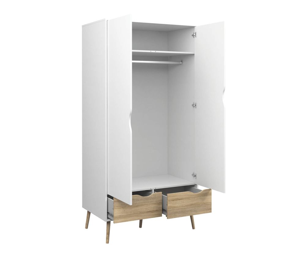 FTG Oslo White and Oak 2 Door 2 Drawer Wardrobe