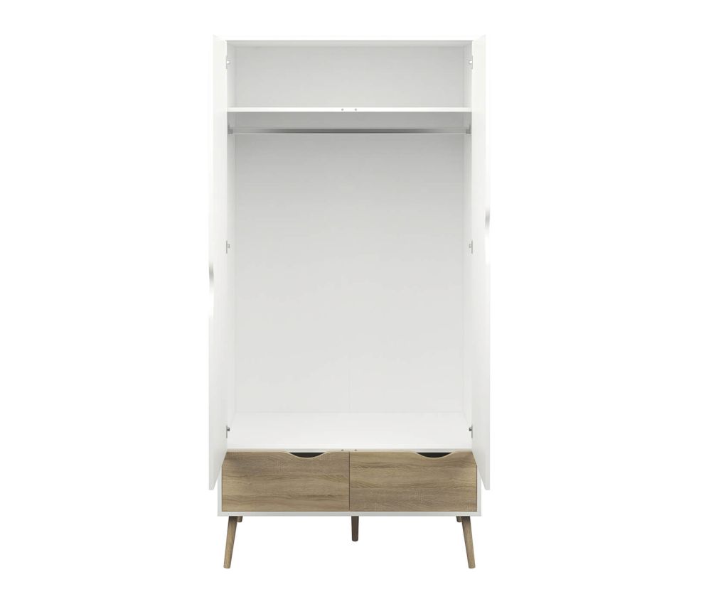 FTG Oslo White and Oak 2 Door 2 Drawer Wardrobe