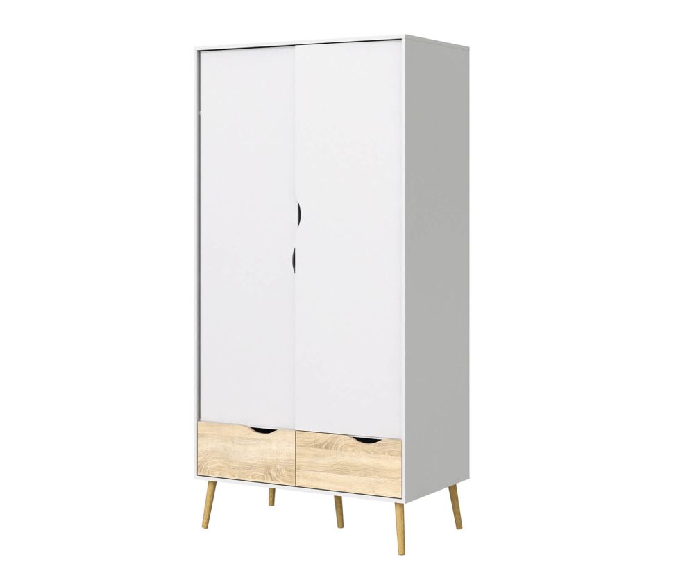 FTG Oslo White and Oak 2 Door 2 Drawer Wardrobe