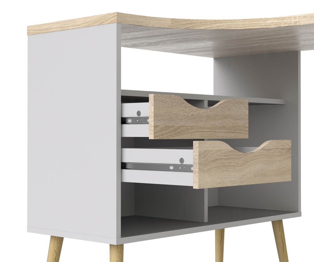 FTG Oslo White and Oak 2 Drawer Desk
