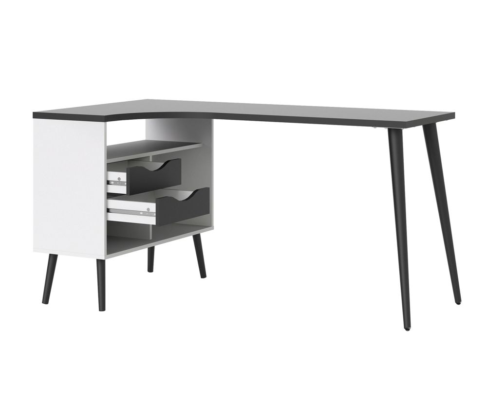 FTG Oslo White and Black Matt 2 Drawer Desk