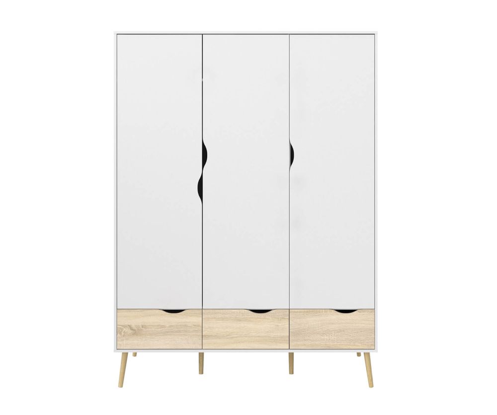 FTG Oslo White and Oak 3 Door 3 Drawer Wardrobe