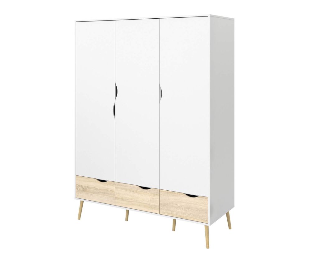 FTG Oslo White and Oak 3 Door 3 Drawer Wardrobe