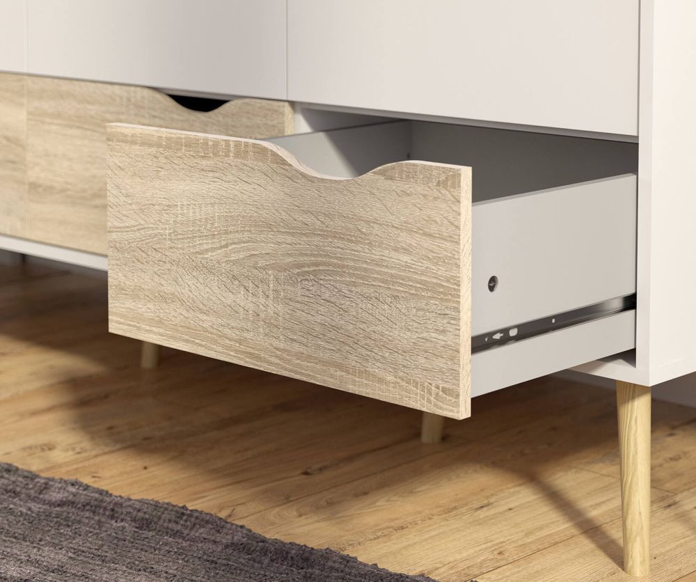 FTG Oslo White and Oak 3 Door 3 Drawer Wardrobe