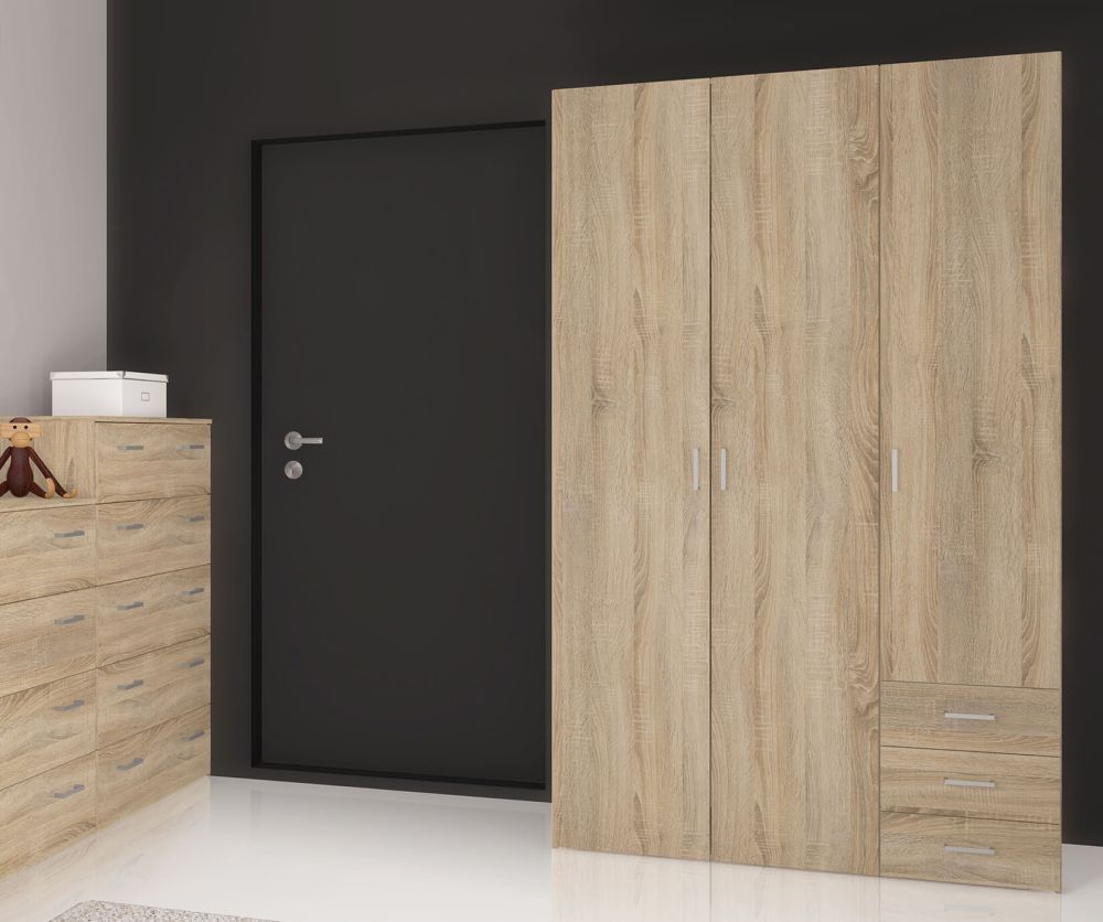 FTG Space Oak 3 Door 3 Drawer Wardrobe