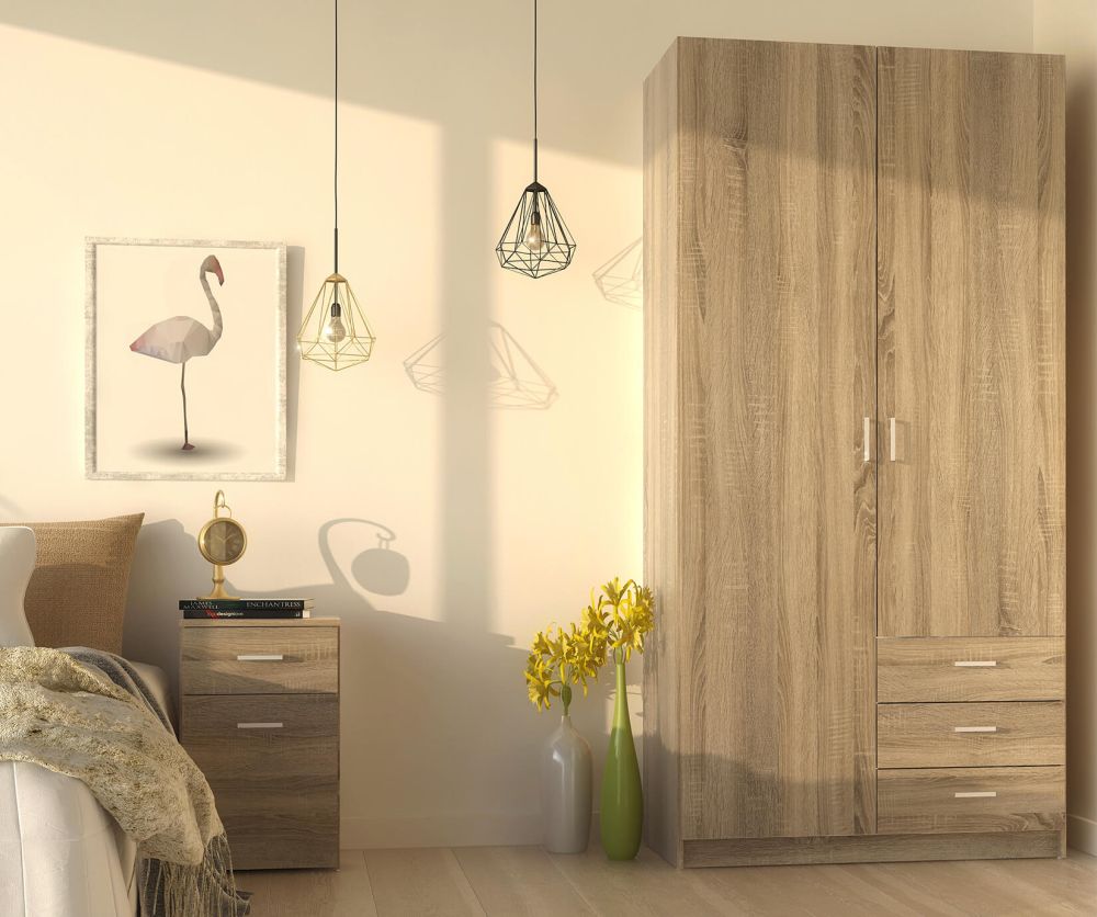FTG Space Oak 2 Door 3 Drawer Wardrobe