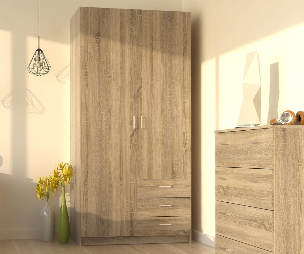 FTG Space Oak 2 Door 3 Drawer Wardrobe