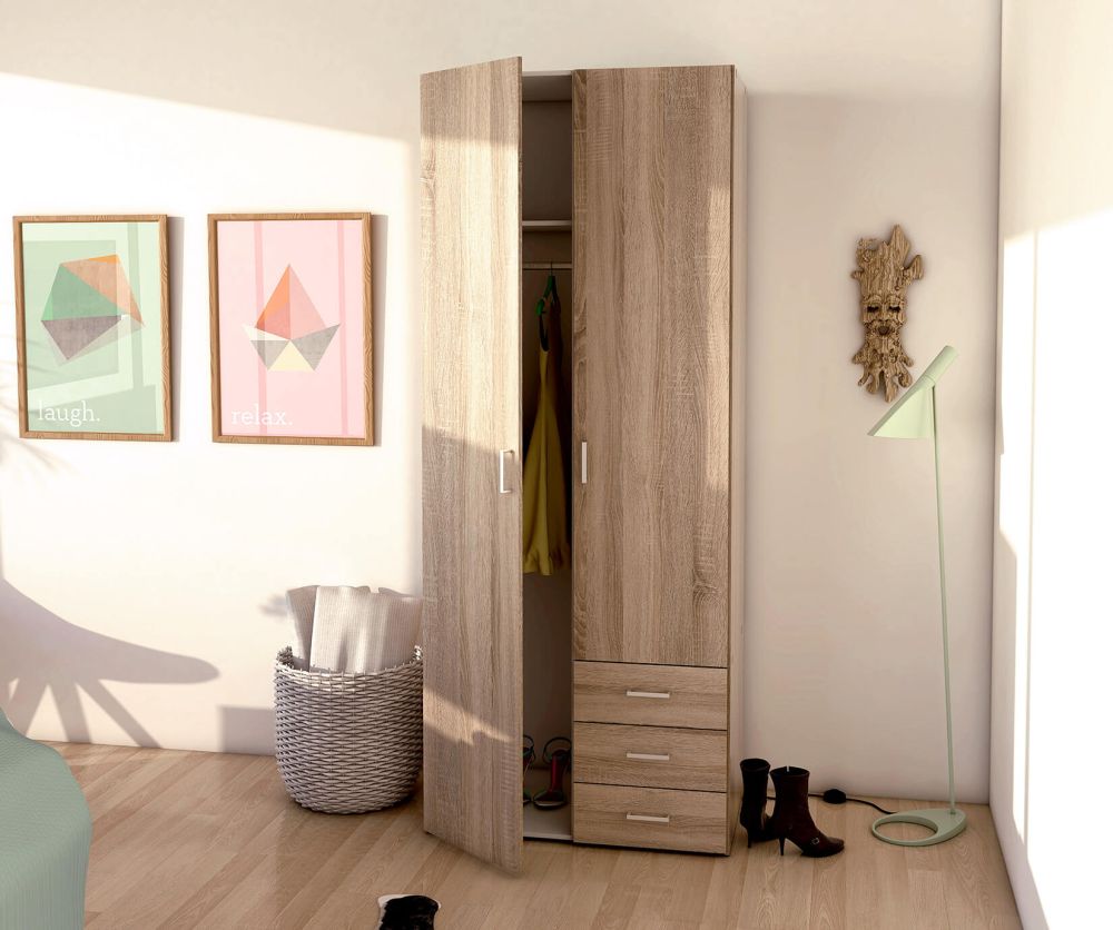 FTG Space Oak 2 Door 3 Drawer Wardrobe