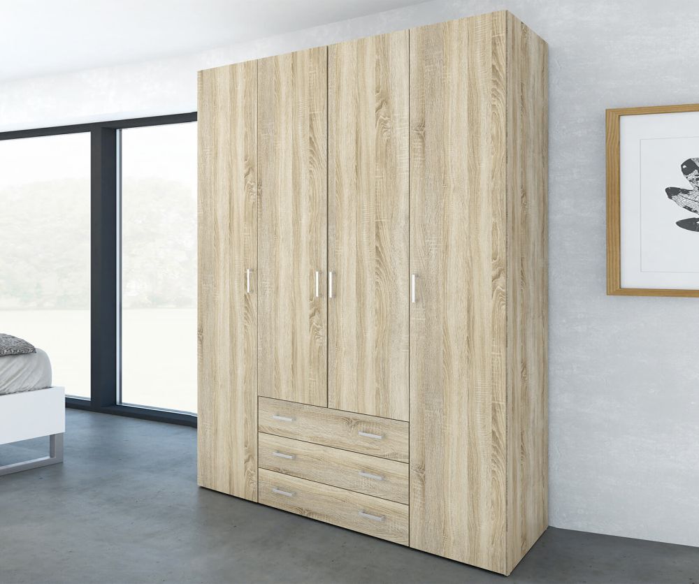 FTG Space Oak 4 Door 3 Drawer Wardrobe