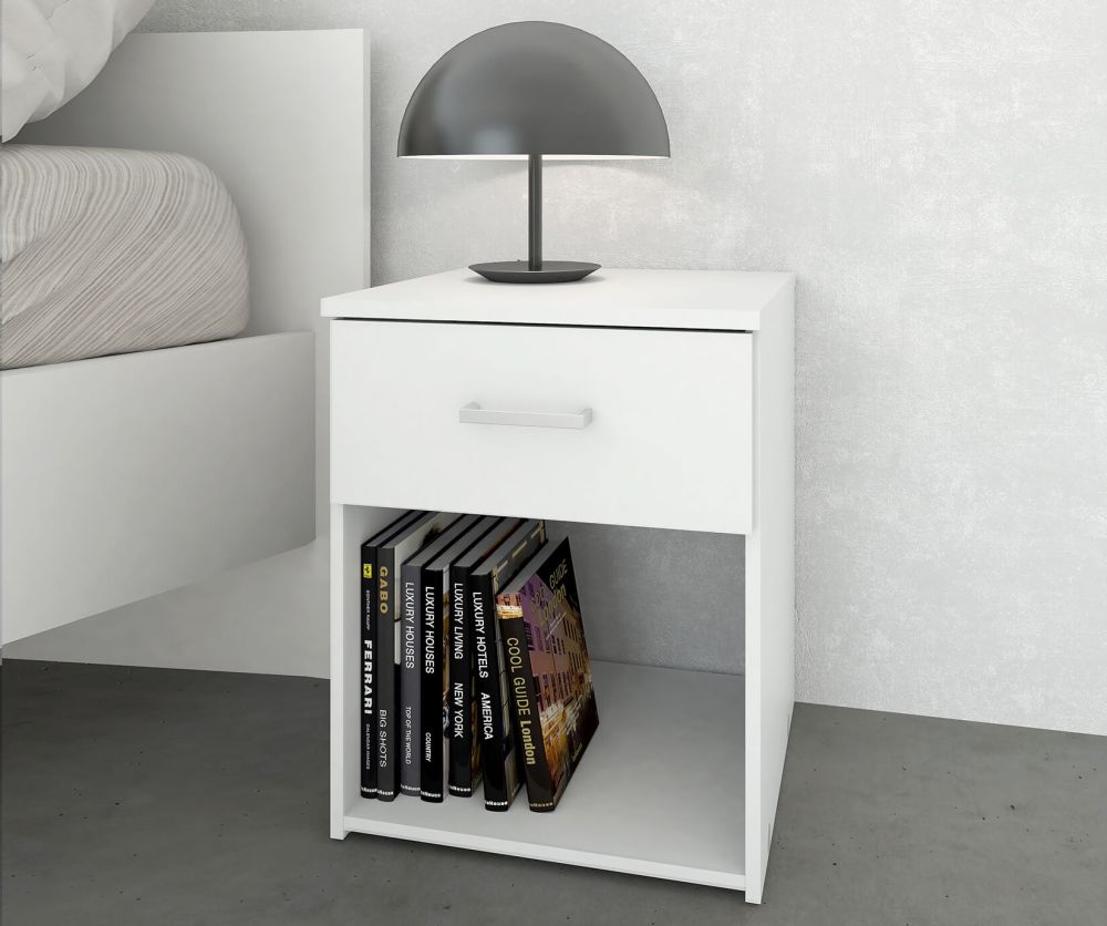 FTG Space White 1 Drawer Bedside Table