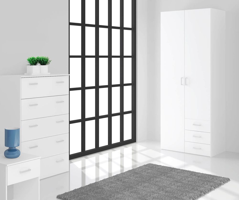 FTG Space White 2 Door 3 Drawer Wardrobe