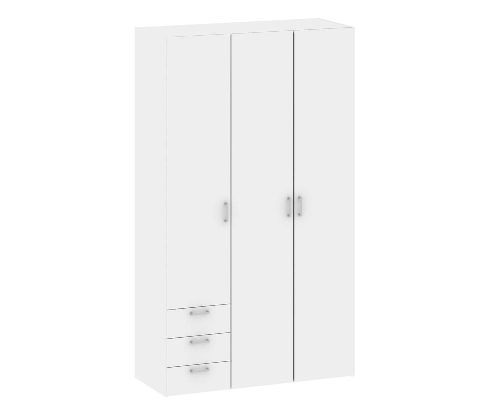 FTG Space White 3 Door 3 Drawer Wardrobe
