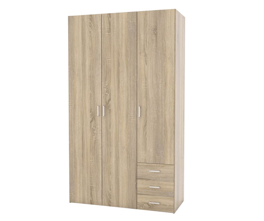 FTG Space Oak 3 Door 3 Drawer Wardrobe